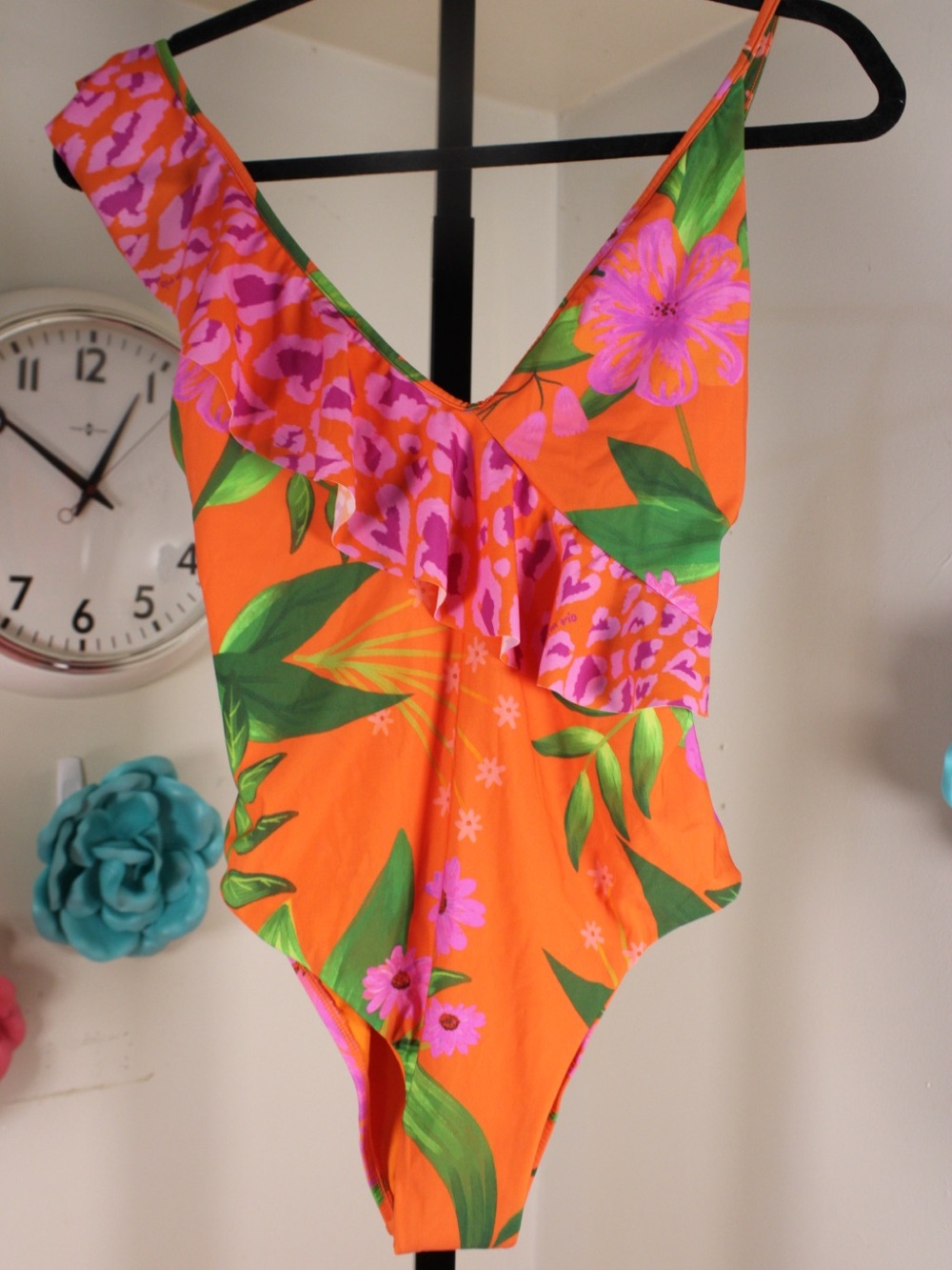 FARM Rio Orange Floral Ruffle One-Piece Swimsuit - Picture 2 of 14